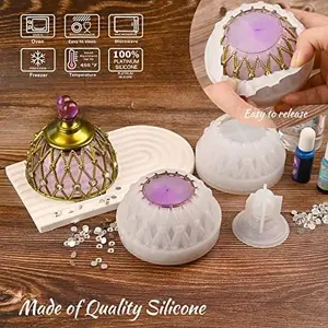 Jar Resin Mold - Large Silicone Mold with 100 Pieces Rhinestones for DIY Trinket Storage Container, Candle Holder & Candy Jewelry Jar