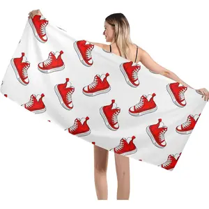 Red Sneakers Pattern Beach Towel, 29" x 58" Oversized Quick Dry Pool Towels for Women, Lightweight Absorbent Sandproof Beach Towel for Travel Swim Yoga Gym Camping