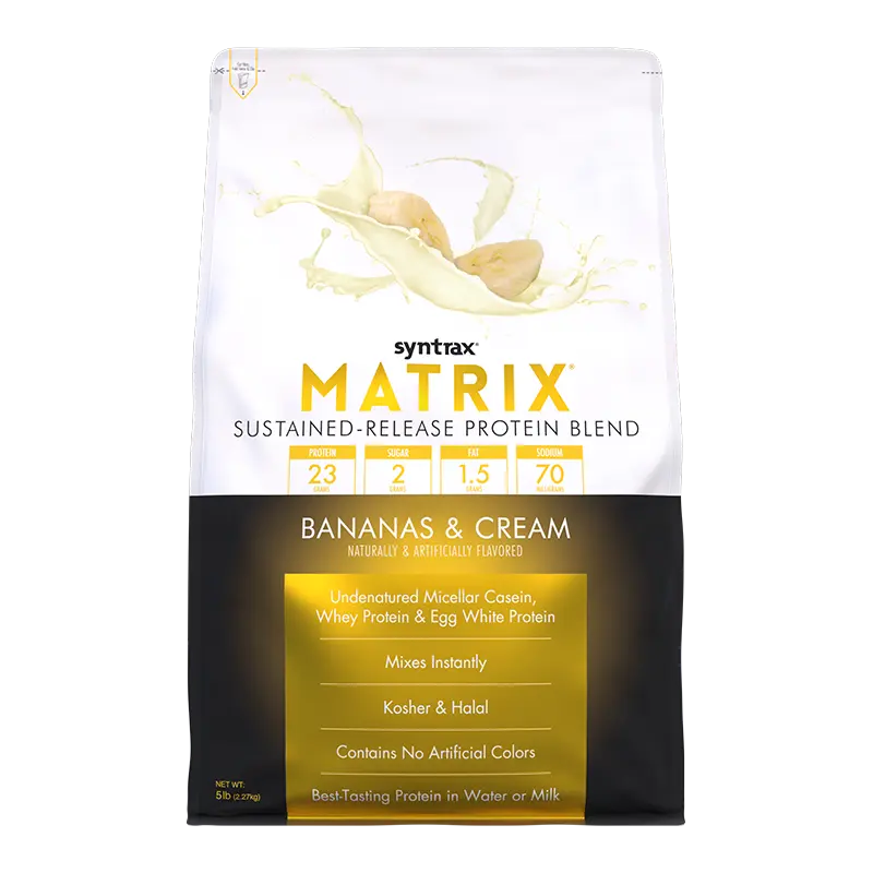 Syntrax Nutrition Matrix Sustained Release Whey Protein Blend Bananas & Cream 5 lbs Undenatured Micellar Casein & Whey Blend for Easy Mixing