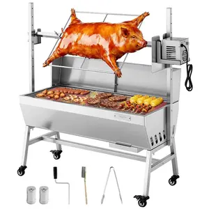 VEVOR Rotisserie Grill, 38W BBQ Outdoor Pig Lamb Spit Roaster, Charcoal Spit Roaster with 132 LBS Load Capacity 7-Level Height, Stainless Steel Electric Rotisserie Grill Kit for Camping Outdoor