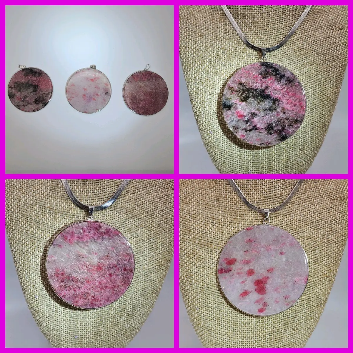 Large Round Rhodonite Pendant