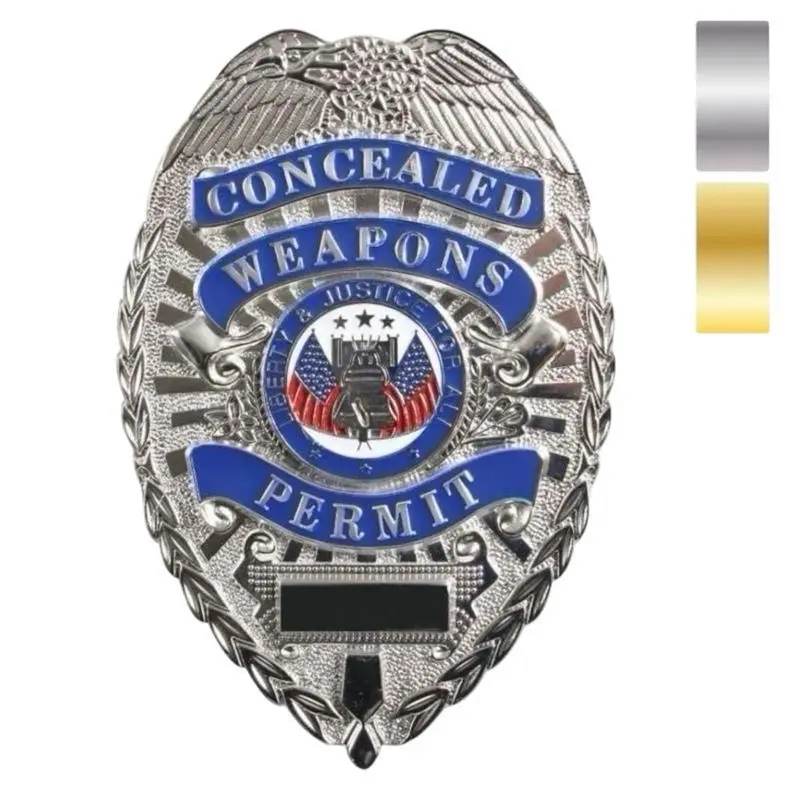 Deluxe Concealed Carry Permit Badge - CDW Shield - Collector’s Edition 3.125in x 2.25in Zinc Alloy Plain Badge, Costume Ideas Display, All-Season Costume Accessory Gift (Not for Official Use)