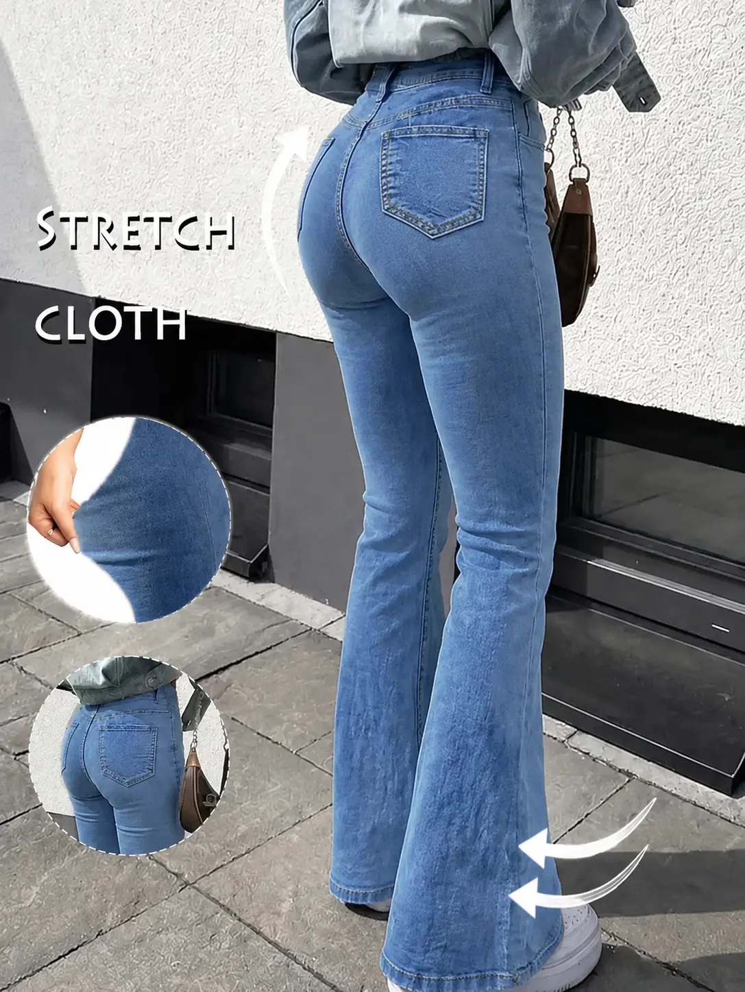 Women's High-Waist Stretchy Butt-Lifting Jeans - Everyday Style Flare, Bell Bottom Wide-Leg Denim Pants