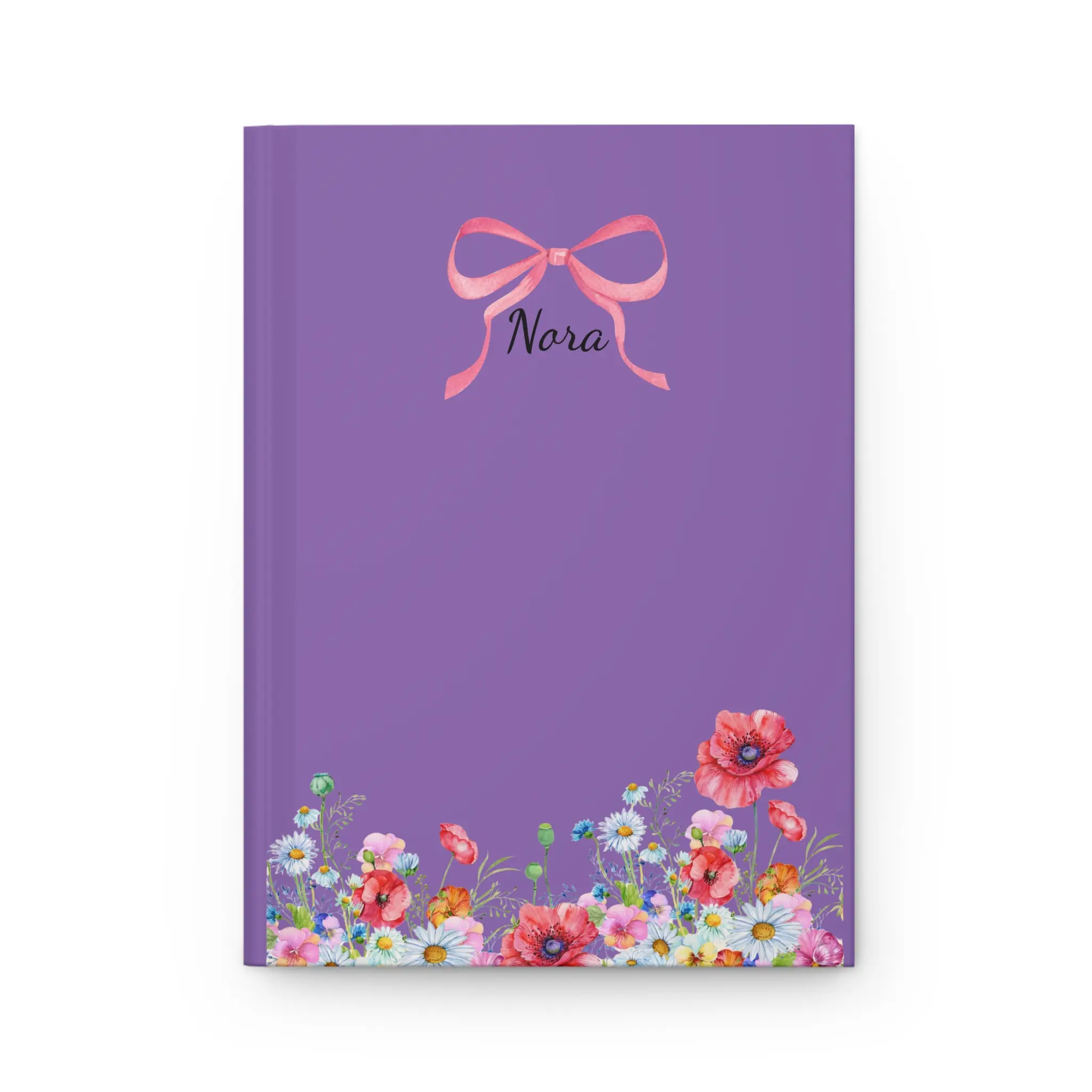 Wildflower Border With Pink Bow Journal Hardcover, Personalized Name Script
