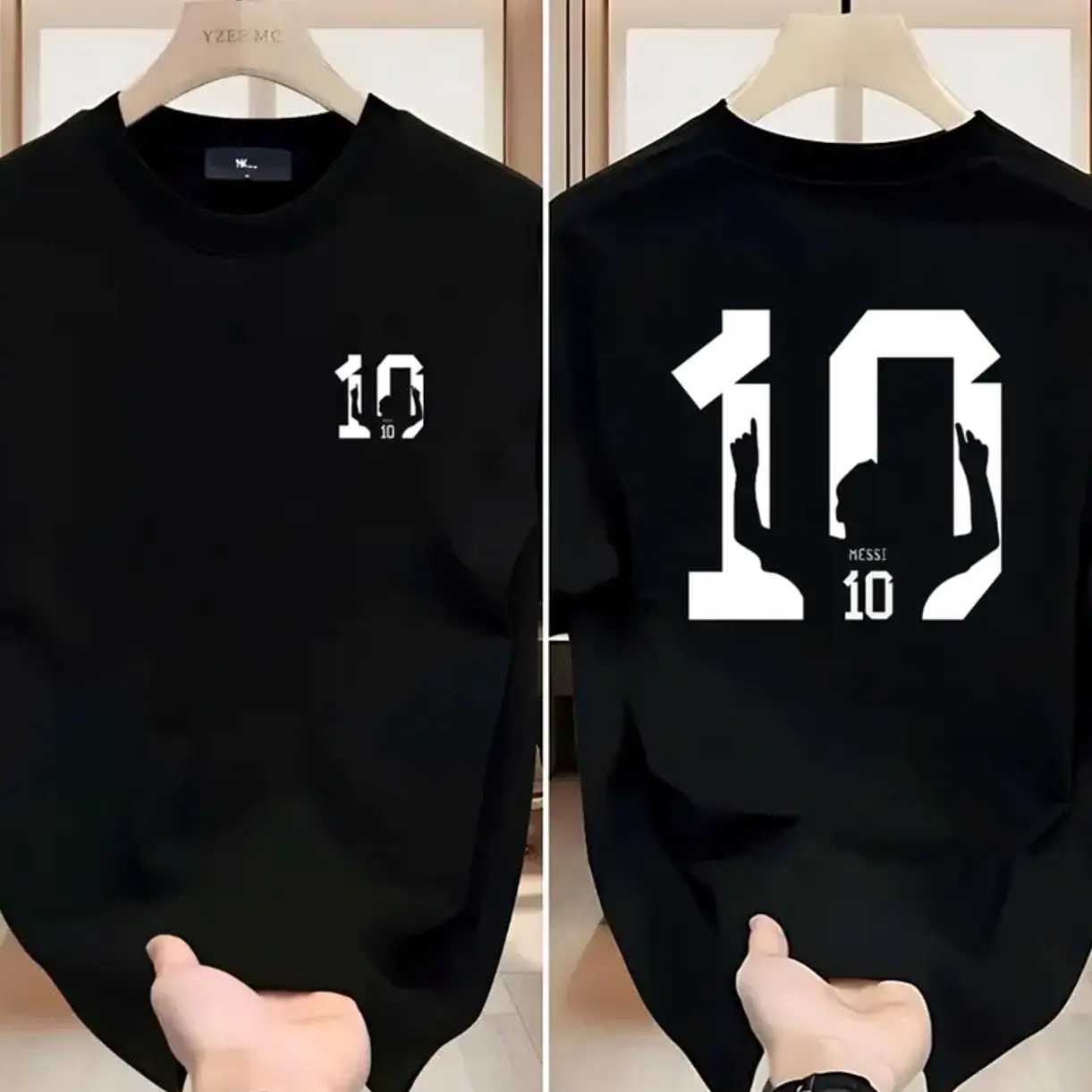 Menswear Men's Cotton Short-Sleeve Round Neck Unisex Casual Streetwear Top, Featuring Messi No.10 Front & Back Prints, for Urban Outings & Meetings, Trendy Best Gift SS