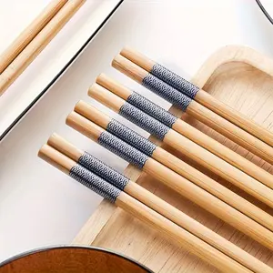 10pairs Bamboo Print Chopsticks, Reusable Long Chinese Food Chopsticks, Tableware, Natural And Healthy For Restaurants, Gourmets, Noodles, Kitchen Accessories