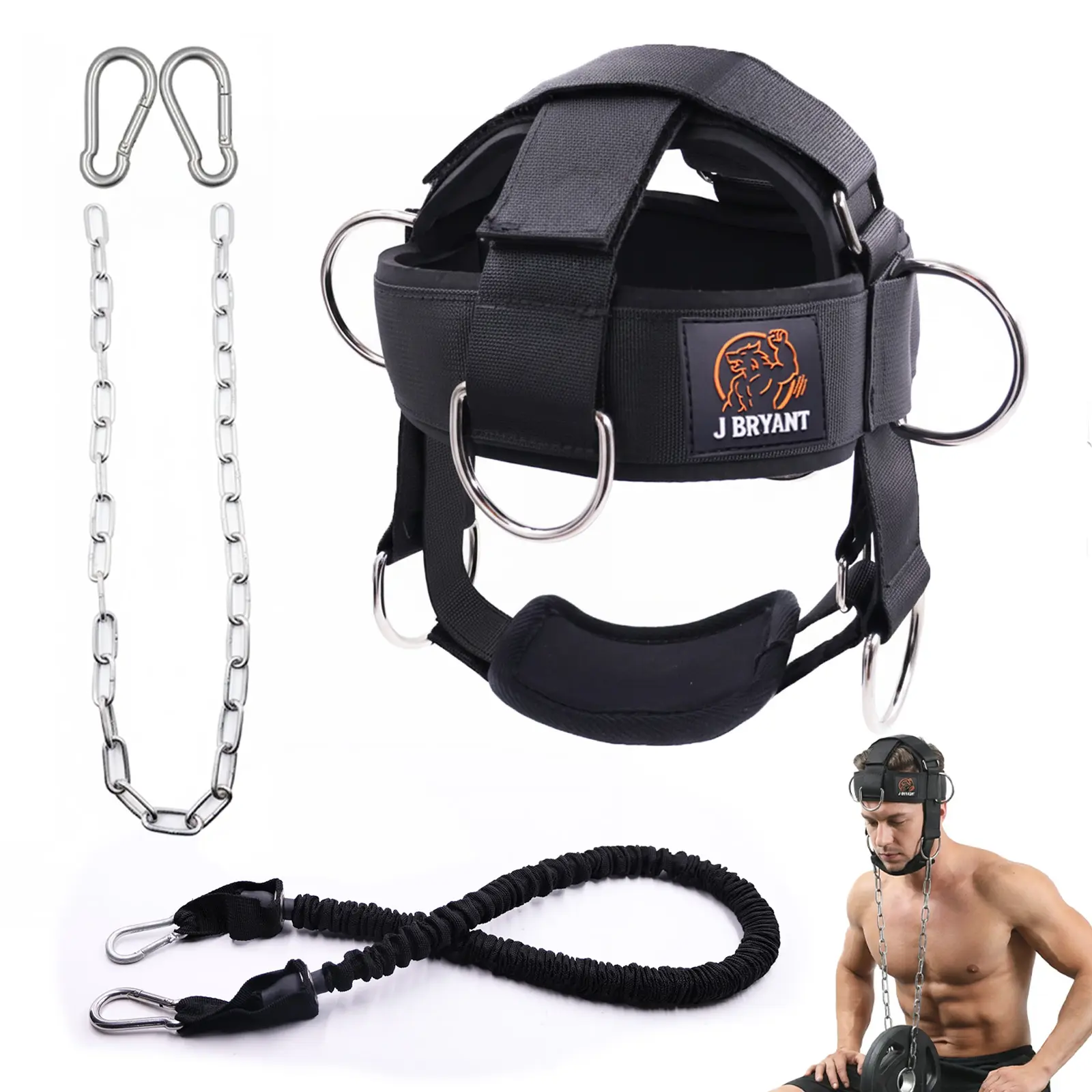 Weighted Neck Harness with Resistance Band & Steel Chain, Cross-Top Adjustable Head Harness for Neck Strength Training, Padded Chin Support for Gym & Home Workouts
