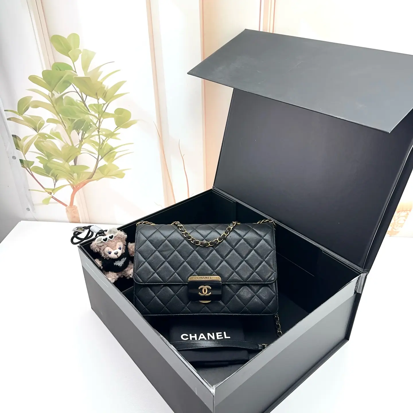 Pre-owned CHANEL Damier Ebene Canvas Patches Top Handle Vanity Case 0801 raye 23831292