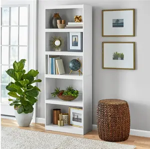 Framed 5-Shelf Bookcase with Adjustable Shelves, White