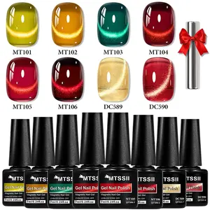MTSSII 9pcs Glass Red Cat Eye Gel Nail Polish Set, Luminary Gel Nail, Crystal Effect Chrome Gel Polish Magnetic Nail Polish Gel, Long Lasting, Alcohol-Free, Soak Off Salon for Christmas Decorations Gifts, New Year & Holiday Manicures, Nail Art