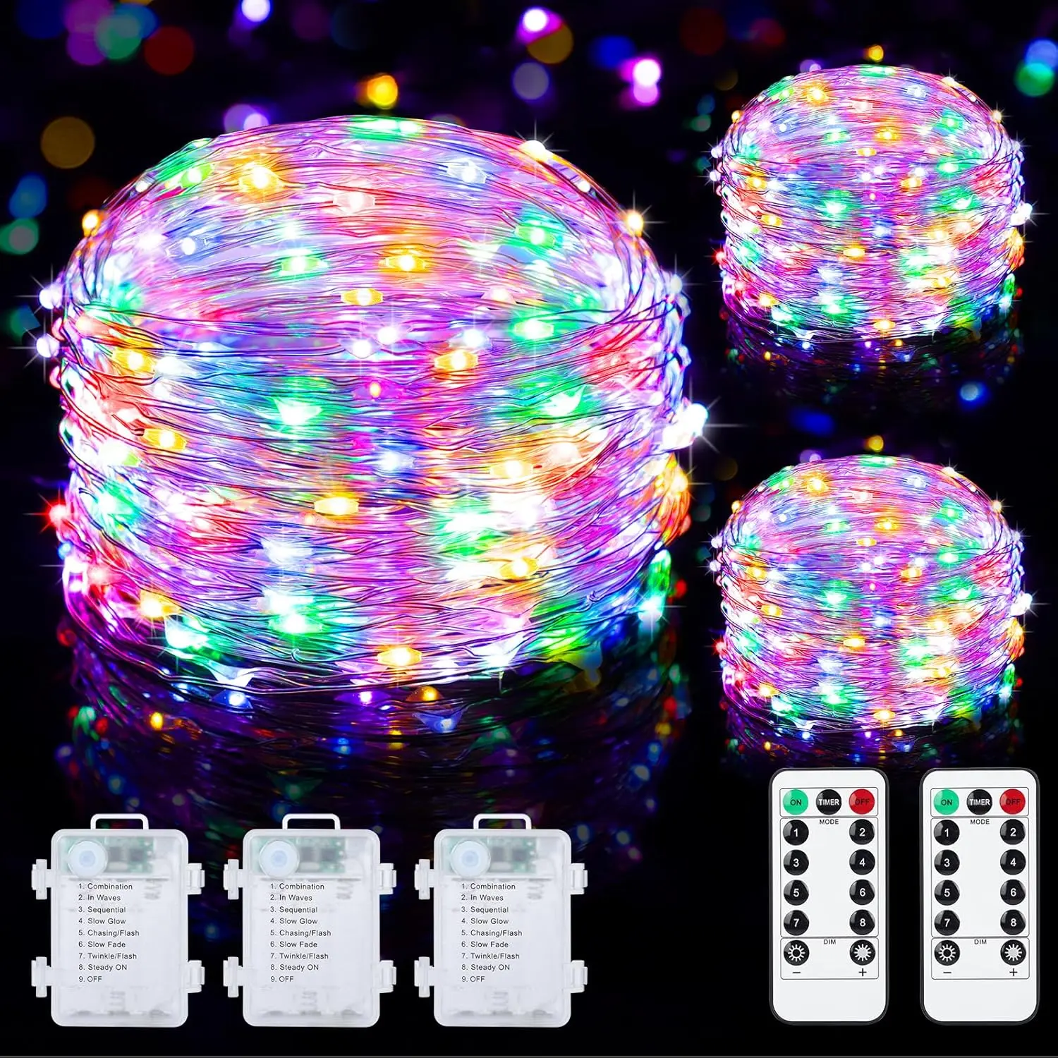 3 Pack 33FT Battery Operated Fairy Lights with Remote & Timer, Dimmable Waterproof 8-Mode Twinkle Glamping Decorative Lights for Girl Room Decor, Multicolor, Lighted Decorative Lights