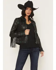 Nance Studded Fringe Faux Leather Jacket