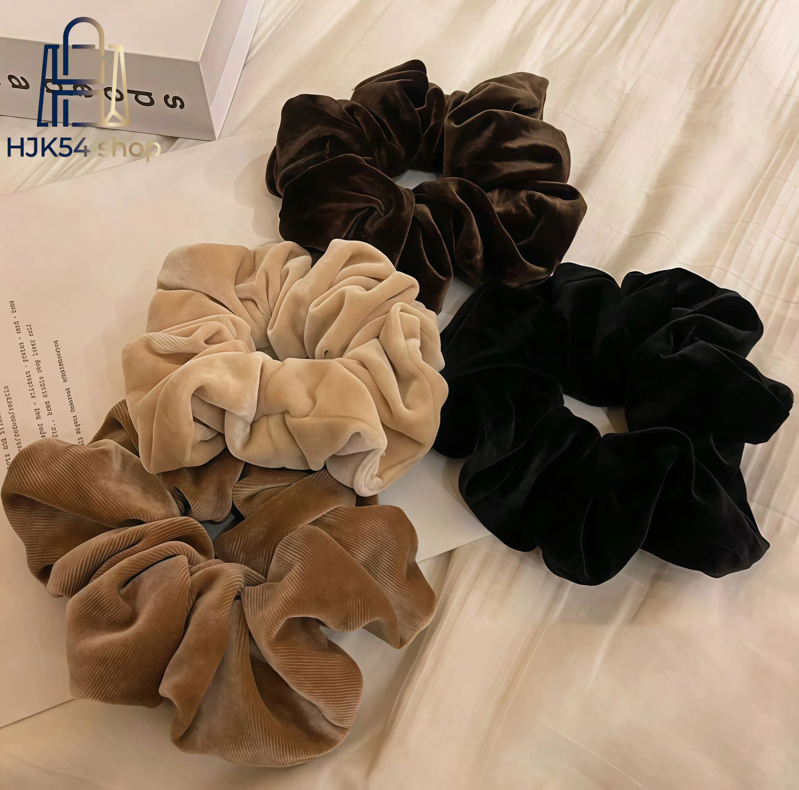 4pcs Soft Velvet Scrunchies, Neutral Tone Hair Ties for Women, Elastic Hair Bands for Thick Hair, Vintage Style Ponytail Holders, Fall & Winter Hair Accessories