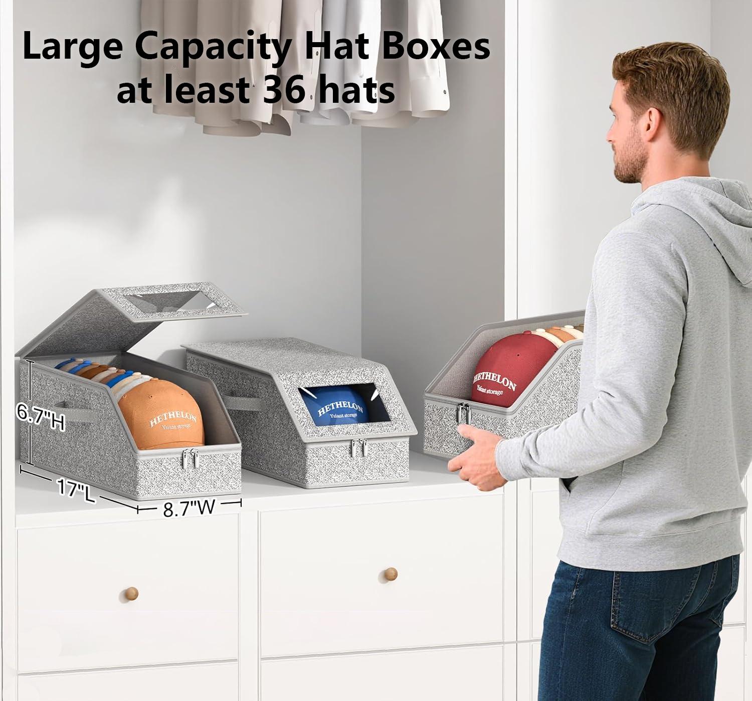 Stackable Baseball Cap Storage Box Stackable Hat Storage for Baseball Caps  Durable Foldable Cardboard Organizer  Large Capacity Hat & Toy Storage Solution, Versatile Home & Bedroom Organizer, Dustproof, Space Saving
