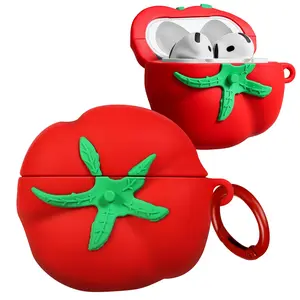 Compatible with Airpods 4 Case 2024, Compatible with AirPods 4th Generation Case Cute Cartoon, Kawaii Soft Silicone Protective Cover for Apple New Airpods 4 for Men Women (Tomato)
