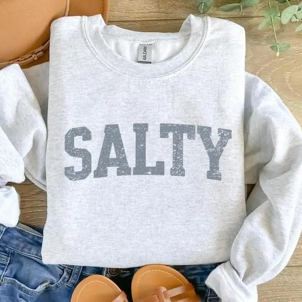 Vintage Salty Sweatshirt Salty Shirt Retro Summer Crewneck Graphic Shirt For Women Summer Sweater Trendy Oversized Beach Sweatshirt Vacation