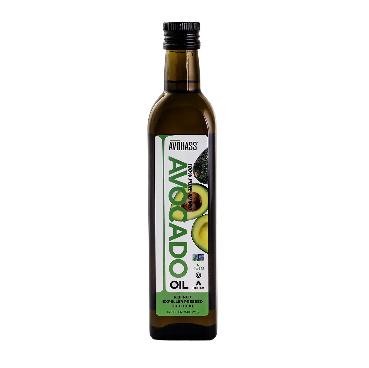 Avohass Refined Avocado Oil, Neutral Flavor, 16.9 oz (500ml), Glass Bottle