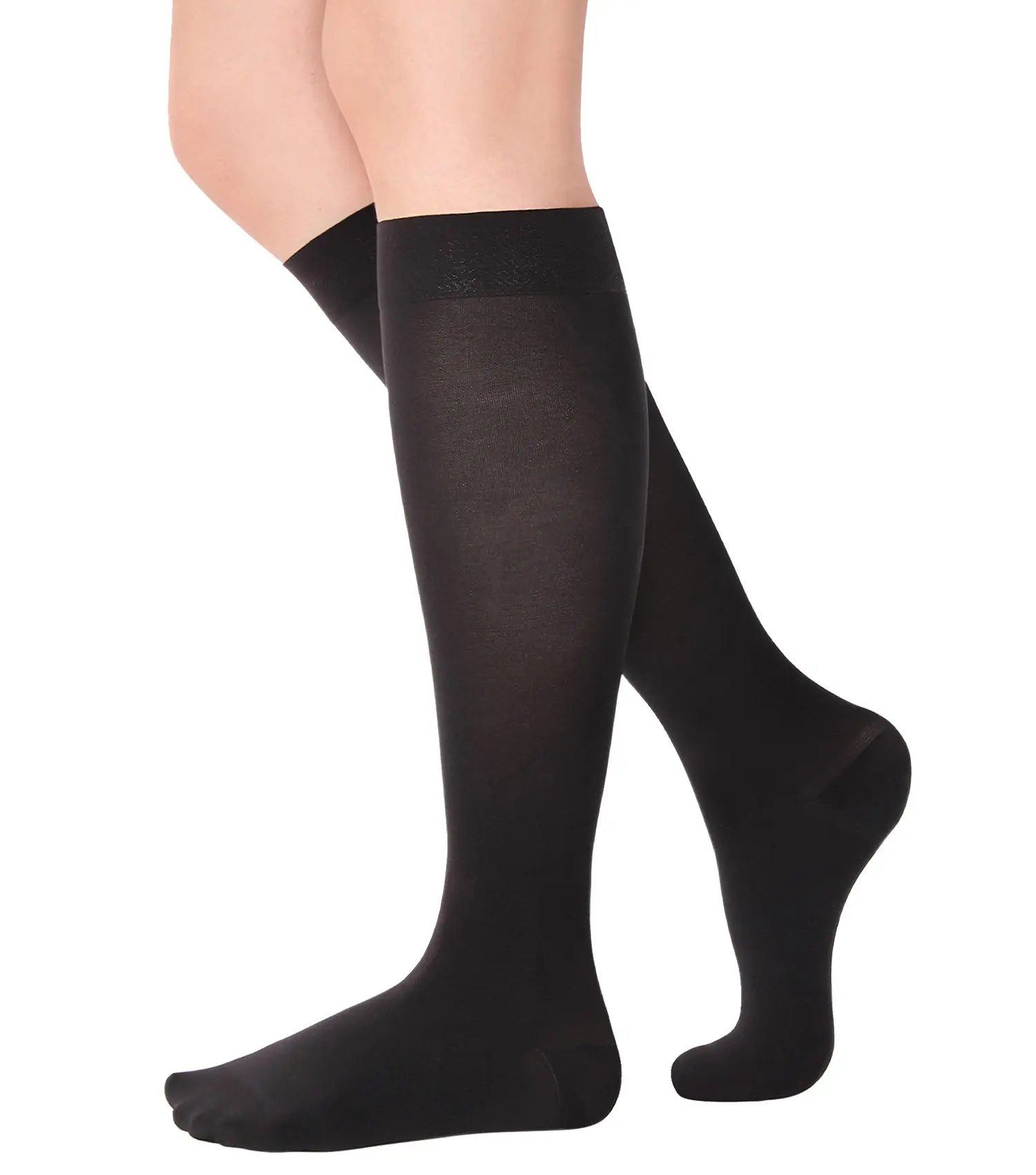 Women's 15-20 mmHg Knit Knee-High Closed Toe Compression Socks - Top Smooth Stretch Spandex, Quick-Drying, Breathable Soft Fabric, Stays-Put Band for Office, Running Use