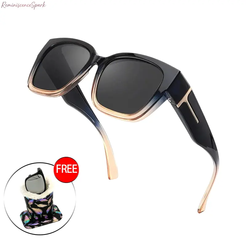 Fit Over Polarized Sunglasses, 2-Piece Unisex Set with Vegan Leather Holder, Rectangular Frame with UV400 Anti-Glare Protection for Driving & Outdoor Sports