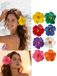 8pcs Hawaiian flower hair clips for women, artificial flower hair clips, plumeria hibiscus flower hair clips for holiday beach party, summer tropical flower hair accessories for ' holiday gifts, cat ears, Hair Clip Set