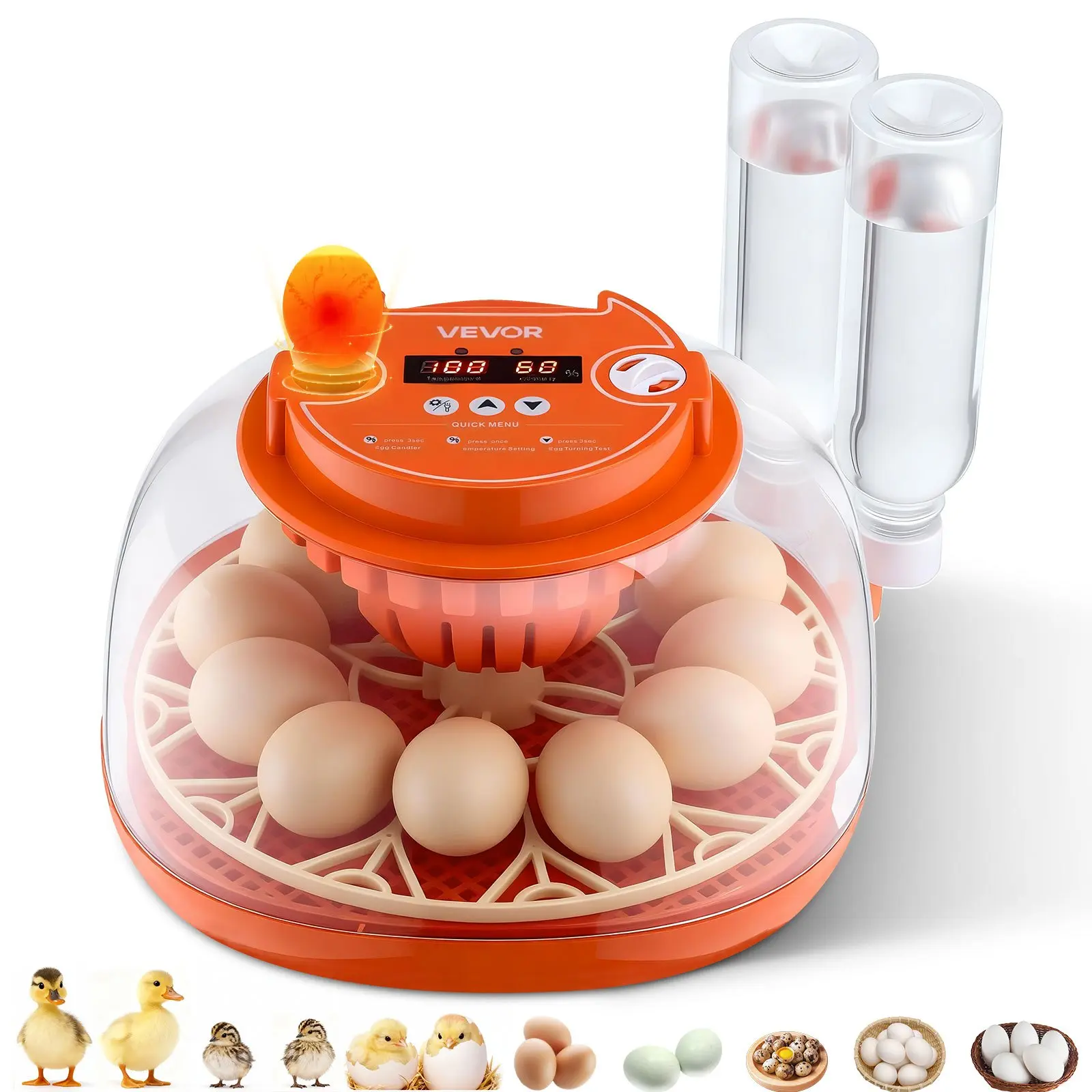 【DealsForYouDays】VEVOR 12 Egg Incubator, Automatic Egg Turner with LED Candler, Temperature & Humidity Control, 360 °   View Clear Window, Poultry Eggs Incubator for Home Farm, Hatching Chicks Ducks Goose Quail