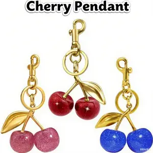 Cute Cherry Design Sparkly Bag Charm, Fashionable Bag Keychain for Women & Girls, Trendy All-match & Exquisite Bag Charm for Birthday Gift, Purse Accessories