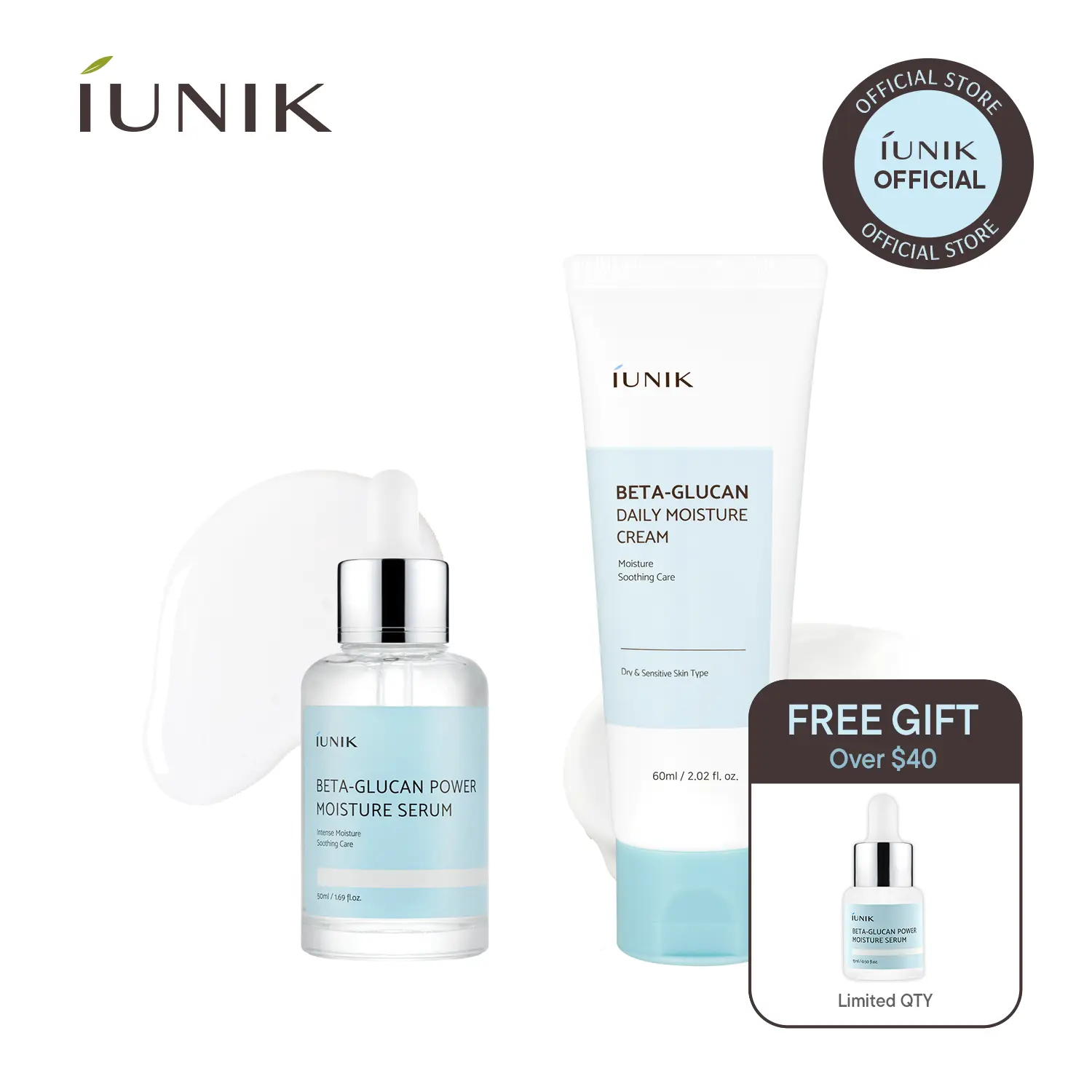 [IUNIK Official] Beta Glucan Daily Hydration Duo | Beta Glucan Serum + Daily Moisture Cream | summervibes