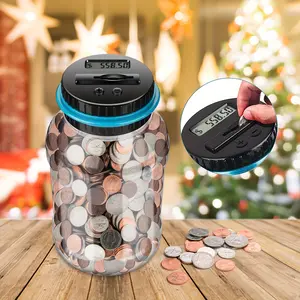 Electronic Money Box Counter with Digital LCD Display, Counts Coins, Ideal Gift for Uk, Stores Us Dollars and Euros, Coin Piggy Bank, Cash Coin Jar