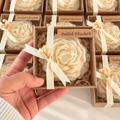 Peony Scented Candle in Elegant Kraft Box with Ribbon Floral Accent Handcrafted Soy Wax Perfume for Weddings Birthdays Ornaments