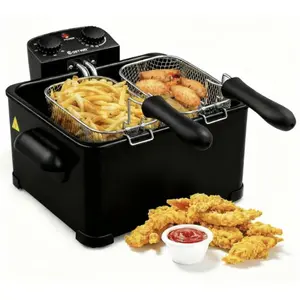 COSTWAY Deep Fryer with Basket, 3.2Qt/5.3Qt Stainless Steel Electric Oil Fryer w/Adjustable Temperature, Timer, Lid with View Window-Christmas Festival Gift Black Friday Cyber Monday