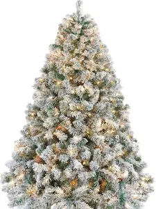 6ft Pre-lit Artificial Christmas Tree with Incandescent Light, Snow Xmas Tree W/820 Branch Tips, 250 Lights & Foldable Stand tacky christmas tree