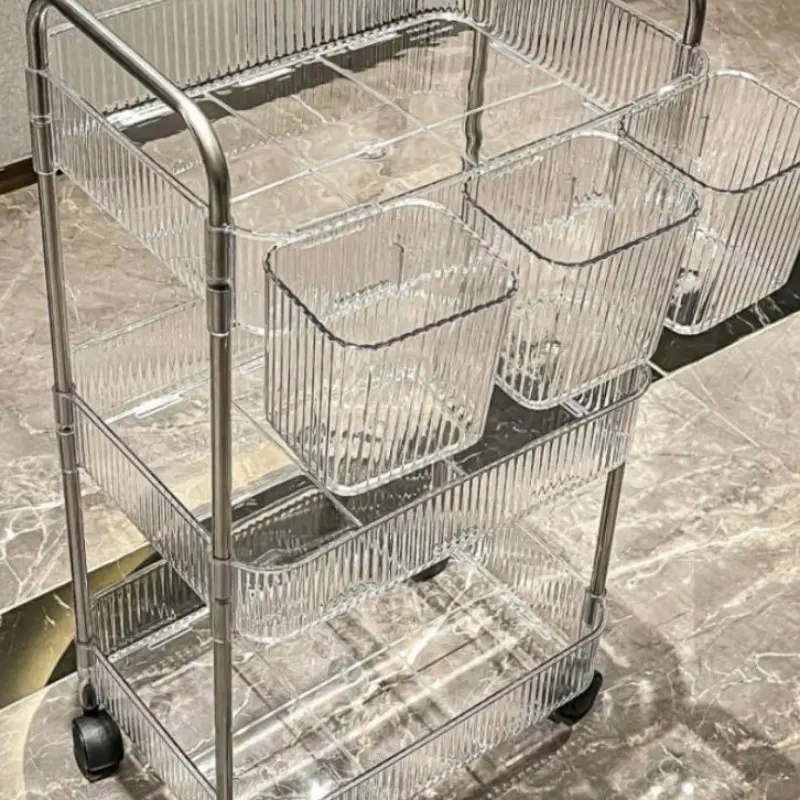 Transparent Mobile Cosmetic Cart Storage Rack, Large Capacity Multi-Functional Bathroom Organizer, Rolling Pushcart for Office, Bathroom, Kitchen, Living Room, Display Container