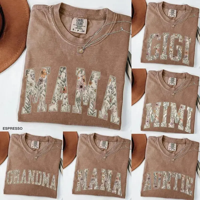 Custom Mama Floral Comfort Colors T-Shirt, Personalized Grandma Nana Mimi Gigi Shirt, Birth Flower Family Name Tee, Grandparent Gift Idea, Soft Vintage Style Womenswear