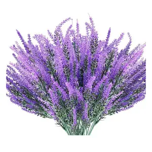 10 Bundles Fake Flowers Artificial Lavender  Plastic Plants Purple Flowers for Home Wedding Kitchen Garden Patio Porch Window Box Office Table Centerpieces Indoor Outdoor Decor, Purple Silk Faux Daisy and Eucalyptus Hanging Arrangement gypsophila