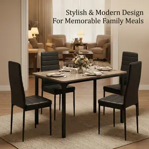 5 Piece Kitchen Dining Table Set for 4, 4 Upholstered PU Leather Dining Chairs + Rectangular Table, Modern Dining Set for Dining Room, Kitchen, Living Room, Apartment, Small Space