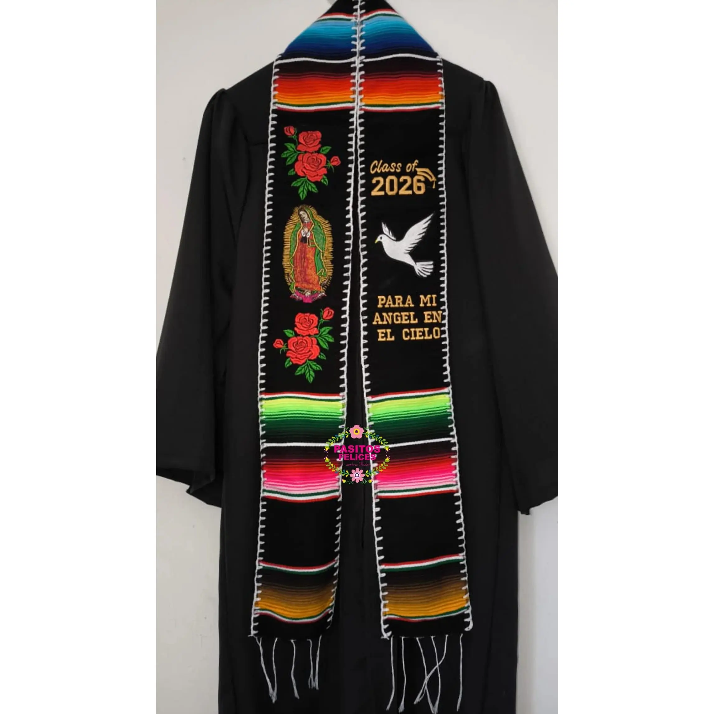 *2026* Dove Virgen Black w/ finish - Graduation stole Sarape Sash SOLD OUT