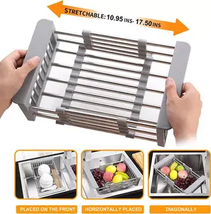 Adjustable Stainless Steel Kitchen Dish Drying Sink Rack Drain Strainer Basket Organiser