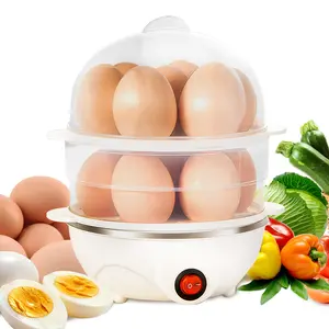 Electric Egg Cooker for Hard Boiled Eggs, Poacher Eggs, Omelet Maker & Vegetable Steamer, 14 Egg Double-Tier, Auto Shut Off Boiled Egg Maker, White