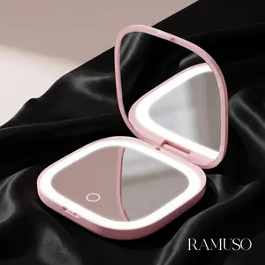 RAMUSO Lilac Mirror -  Compact Mirror Double Sided 1x/3x Magnifying for Travel,Makeup, Adjustable Lighted Pocket Mirror for Beauty, Skincare, Touch-Up, Home & On-the-Go | Compact Pink Hand Mirror Birthday Gift for Her Everyday Essential