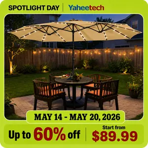 【Solar Led Lights】Yaheetech 13/15ft Large Patio Umbrella, Outdoor Double-Sided Rectangle Umbrella with 36 LED Lights & Crank for Patio Garden Pool Lawn Backyard, Base Included summervibes
