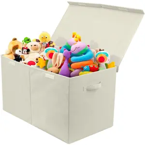 Toy Chest with Dual Compartment Interior and Foldable Frame - Home Organizers Storage Fabric Box