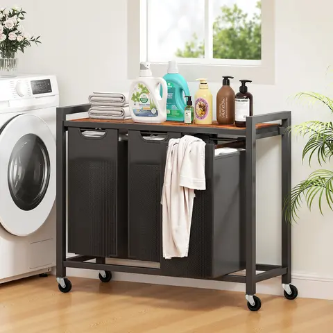 Sweetcrispy Rolling Laundry Hamper with Removable Bag, Freestanding Clothes Basket Organizer with Wheels for Bedroom and Bathroom