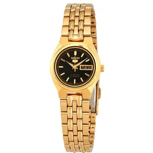 Seiko Automatic Gold Ladies Watch A06k1 - Elegant Stainless Steel Band & Black Dial - Perfect for Everyday Wear