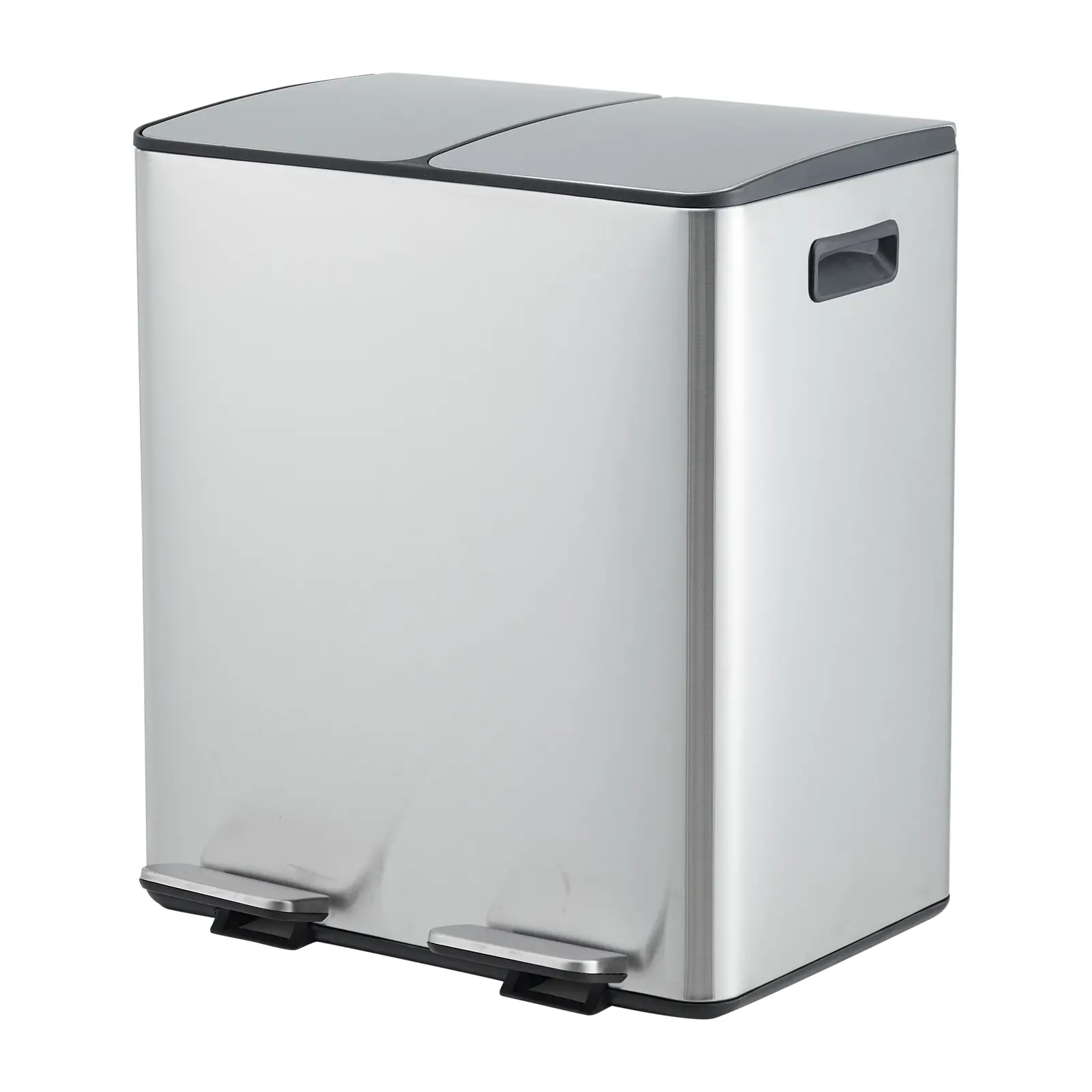 GARVEE Dual Compartment Stainless Steel Kitchen Trash Can, 2 x 20L (5.3 Gal) Recycling Garbage Bin, Collapsible Foot Pedal, Odor-Sealed Soft-Close Lid with Removable Inner Buckets, Hands-Free Design