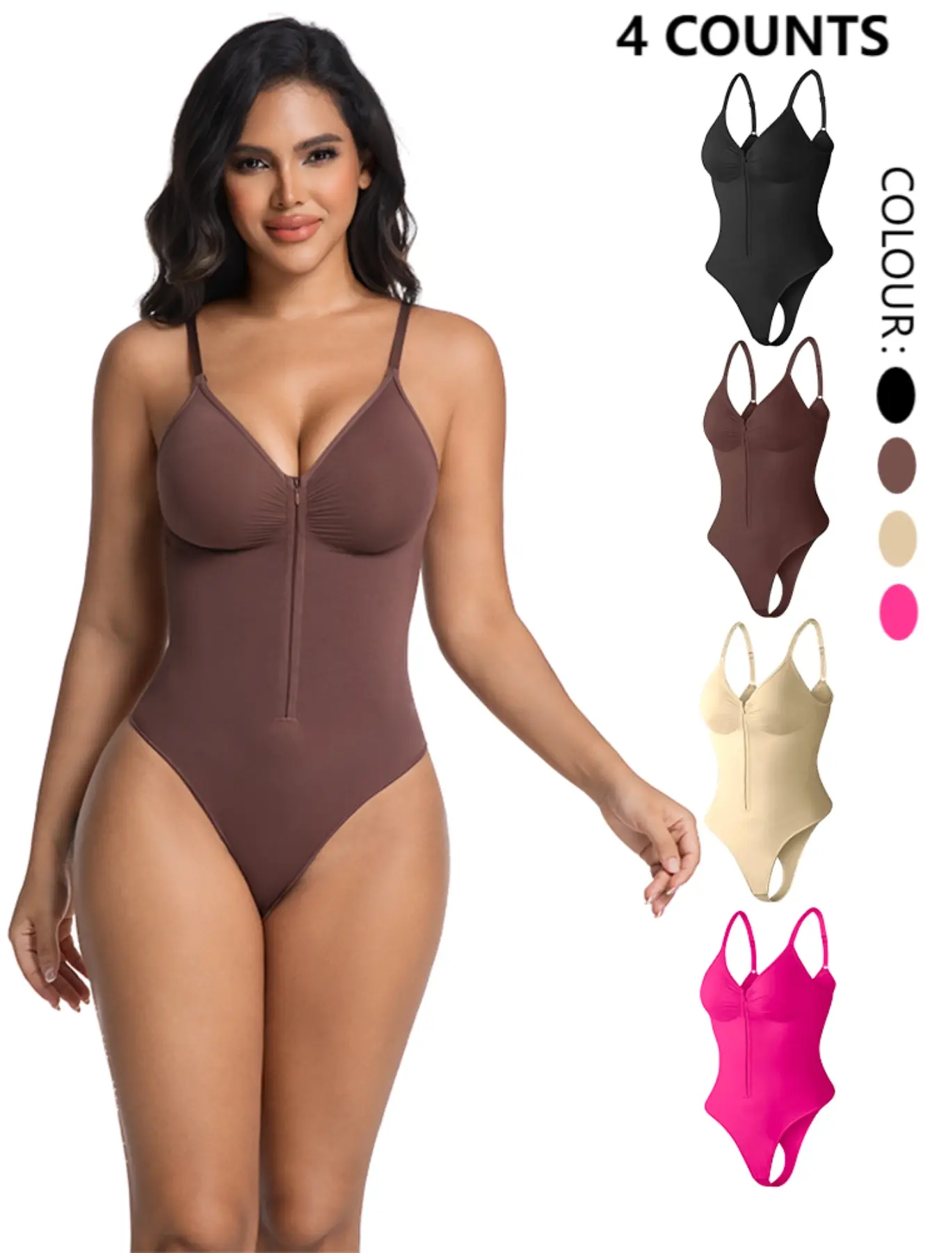 Women's Seamless Front Zipper Body Shaper Suit, Slimming Waist Control, All-Season Wear, Strapless Thong One-Piece Dress Bodysuit, Shapewear