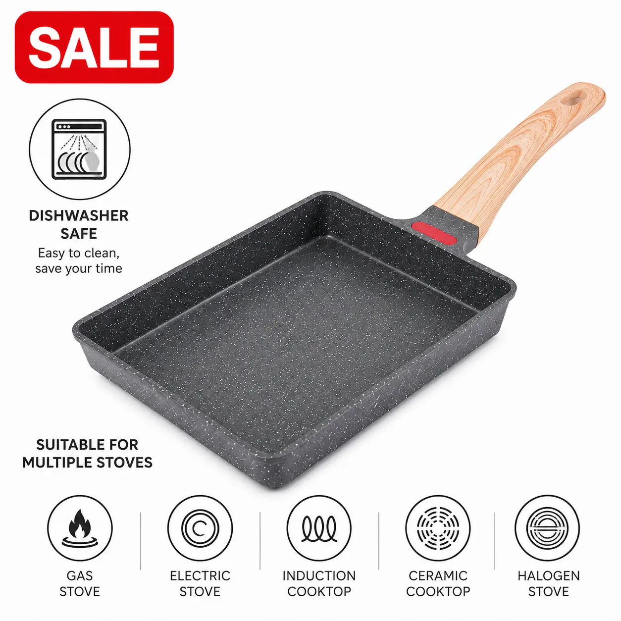 Japanese Tamagoyaki Pan | Nonstick Rectangular Egg Pan for Rolled Omelets, Breakfast & Bento | Gas & Induction Compatible | Easy to Clean | Dishwasher Safe