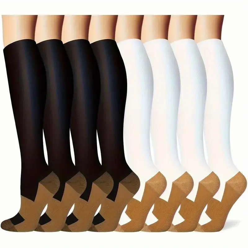 8 Pairs Graduated Compression Socks 20-30mmHg for Men & Women - Copper Infused, Knee High Circulation Boost for Nurses, Running, Cycling - Durable Polyester & Spandex Blend, Breathable Knit Fabric, Hand Wash Recommended