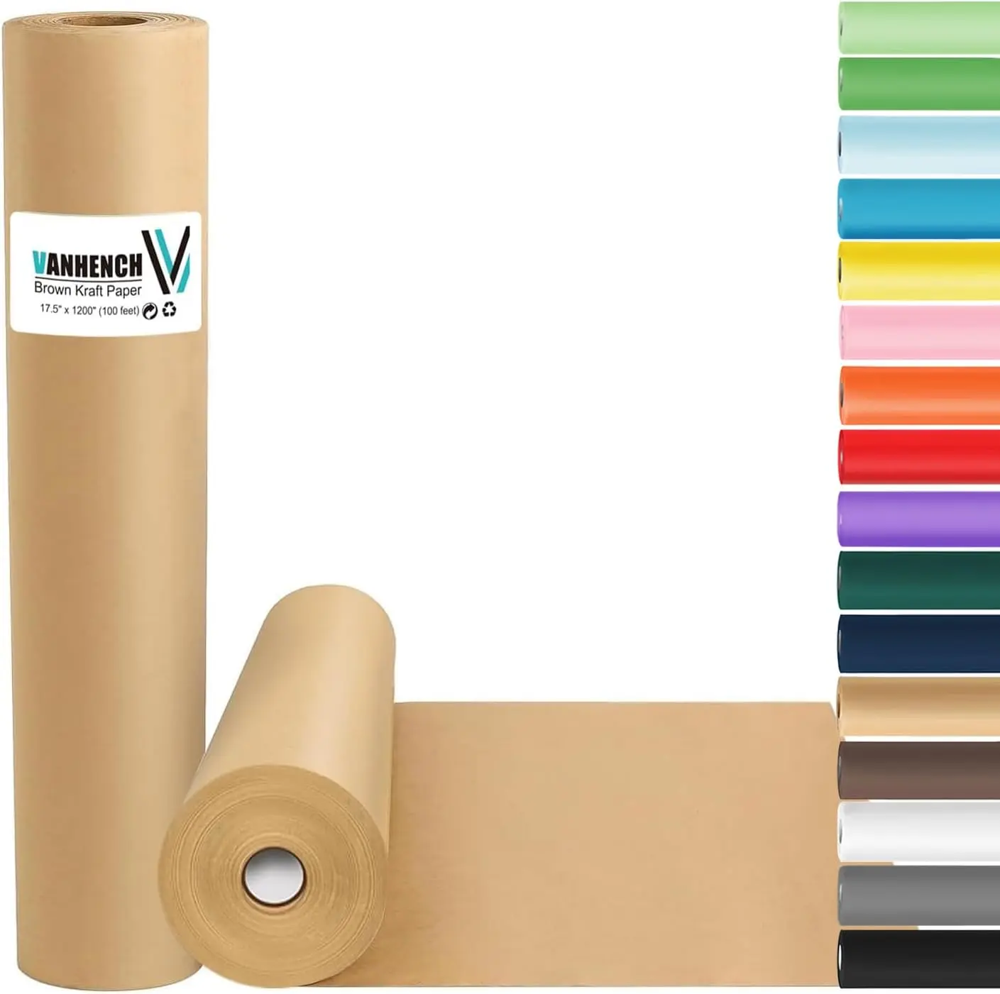 100% Recycled Brown Kraft Paper Roll - 17.5" x 1200" (100ft), 70GSM 50LB Office Stationery, Great Wrapping Paper for Home, School & Office Supplies, Great Craft Art Supplies, Meets Everyday Use