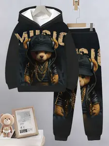 Boys' Digital Print Hoodie and Pants Set, Casual Fitted Two-Piece, Clothes Kids, Clothing Sets, Fall Winter Outdoor Wear, Geometric Pattern, Hoodies, Sweatpants