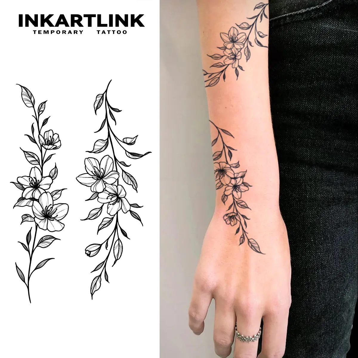 INKARTLINK Hyperrealistic Temporary Tattoos, Adhesive-Free & Waterproof, 1-2 Weeks Long Lasting Tattoo Art, 2 Sheets of Inflorescence Designs for Adults, All Skin Types, Hyper Realistic, Single Item, Realistic Temporary Tattoos, Swimming, Parties